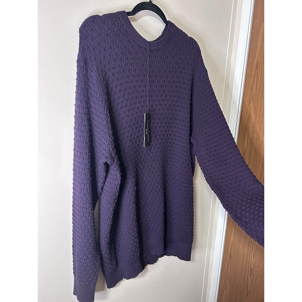 NWT Shaquille O'Neal Mens Sweater 2XLT Purple Texture Knit Crew Neck Long Sleeve